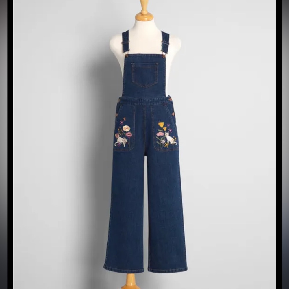 Princess Highway X Modcloth Embroidered Cat Overalls